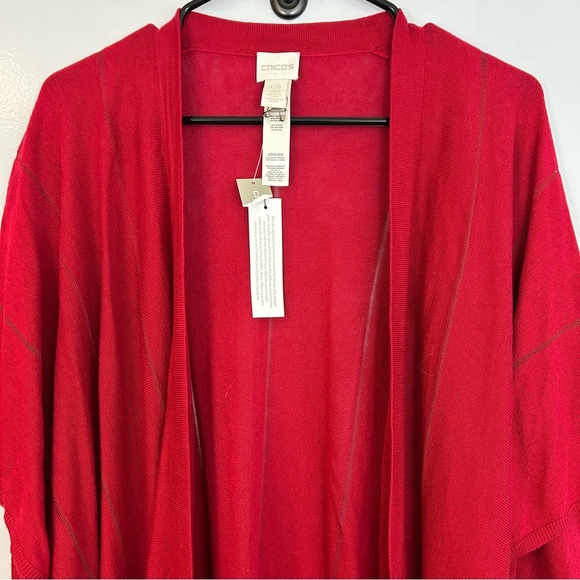 NWT Chico's Red Shadow Stripe Ruana Shawl/Covering Long Cardigan Sweater O/S - Picture 2 of 13